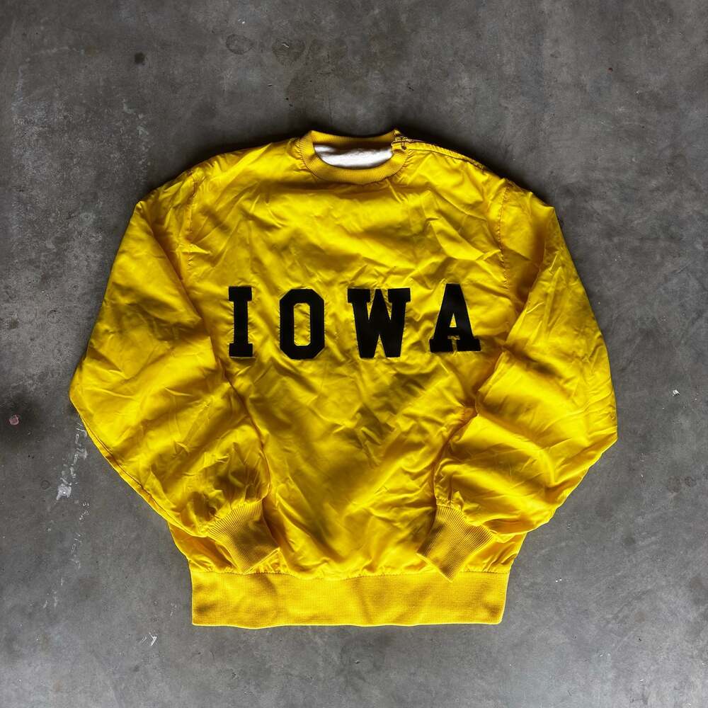 Vintage 70s University of Iowa Nylon Pullover Windbreaker Jacket Yellow
